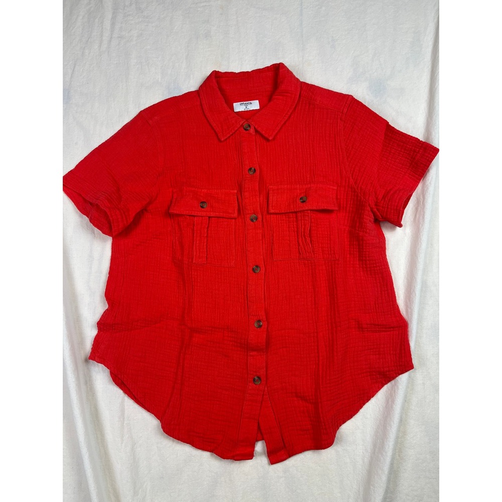 UNTUCKit Jodi Shirt‎ Womens 8 Red Gauze Cotton Short Sleeve Button Down